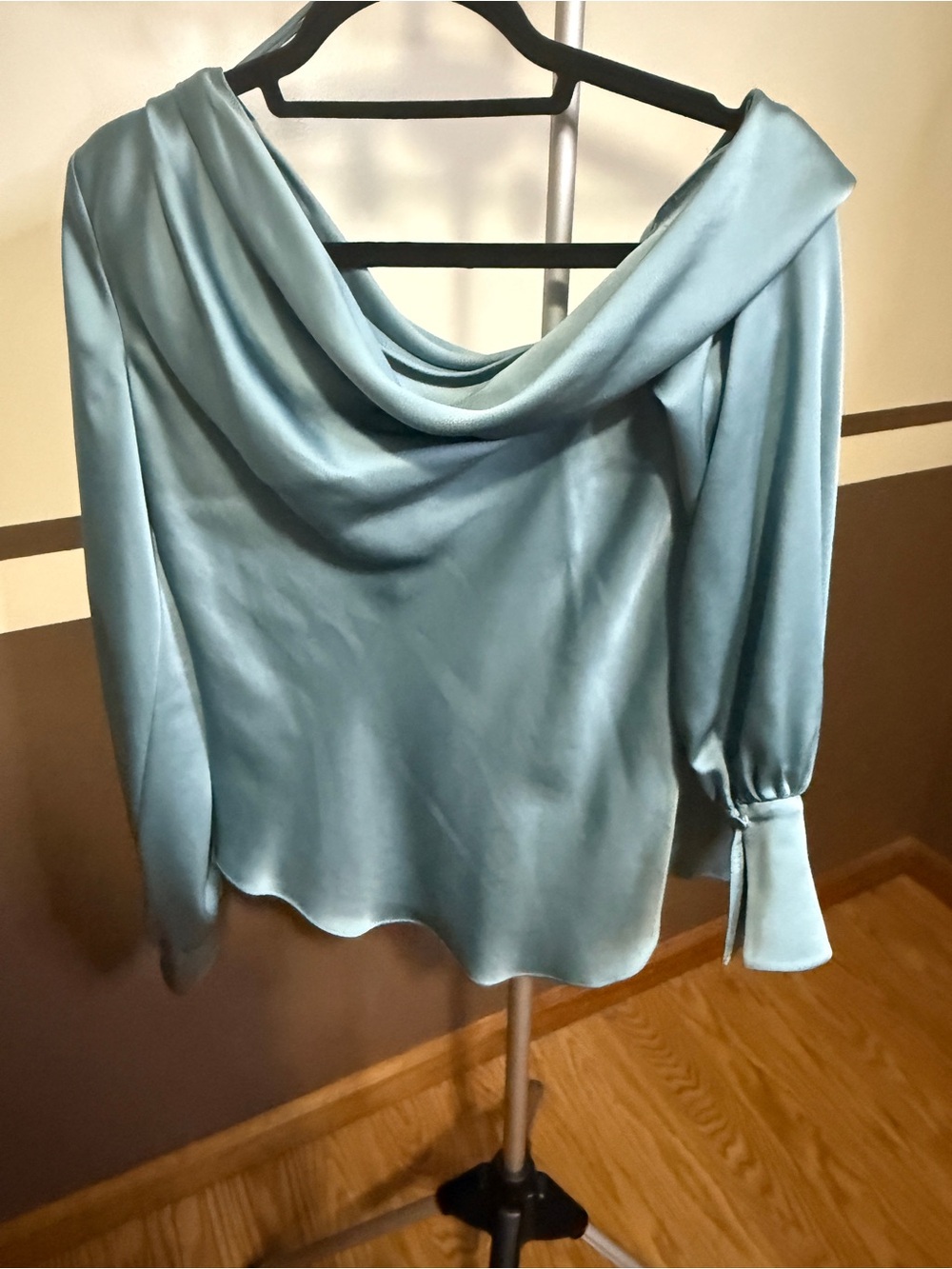 Jonathan Simkhai Satin Cowl Neck Alice Blouse in Light Teal